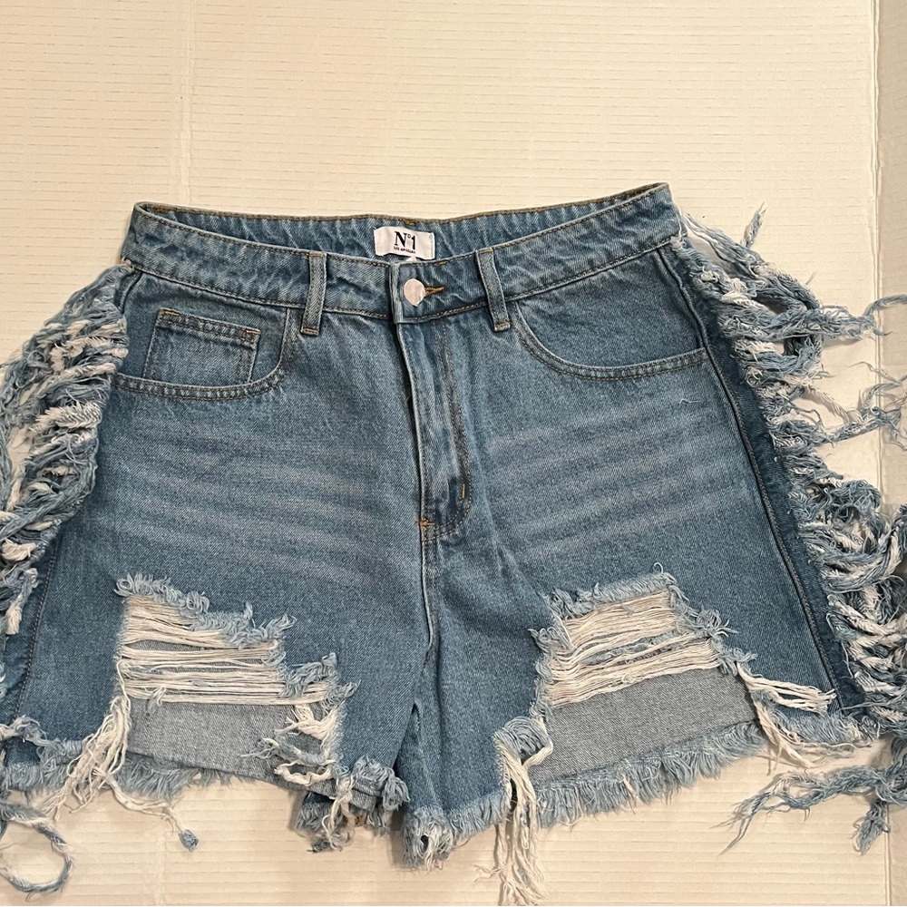 Frayed Blue Denim Jean Shorts